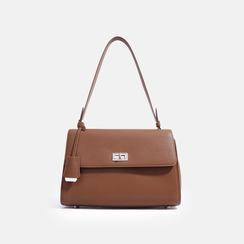 Women's Genuine Leather Lock-Clasp Shoulder Bag In Minimalist