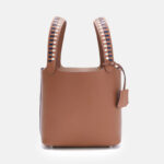 Women's Genuine Leather Palm-Textured Contrast Handle Bucket Bag