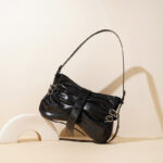 Sac à bandoulière plissé en cuir véritable pour femmes