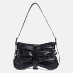 Sac à bandoulière plissé en cuir véritable pour femmes