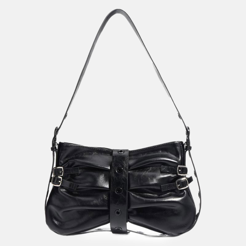 Sac à bandoulière plissé en cuir véritable pour femmes