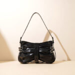 Sac à bandoulière plissé en cuir véritable pour femmes