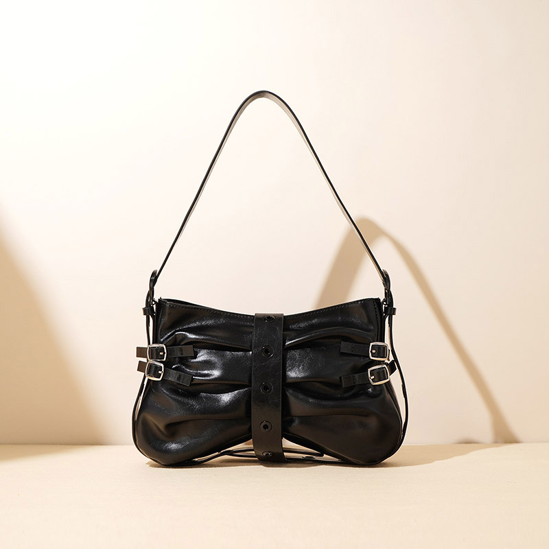 Sac à bandoulière plissé en cuir véritable pour femmes
