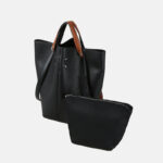 Women's Minimalist Black Genuine Leather Shoulder Bucket Bag
