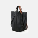 Women's Minimalist Black Genuine Leather Shoulder Bucket Bag