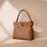 Damen Minimalist Echtes Leder Bambus Lock Schulter Crossbody Bucket Handtasche