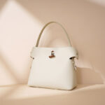 Damen Minimalist Echtes Leder Bambus Lock Schulter Crossbody Bucket Handtasche