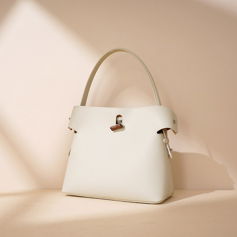 Damen Minimalist Echtes Leder Bambus Lock Schulter Crossbody Bucket Handtasche