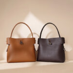 Damen Minimalist Echtes Leder Bambus Lock Schulter Crossbody Bucket Handtasche