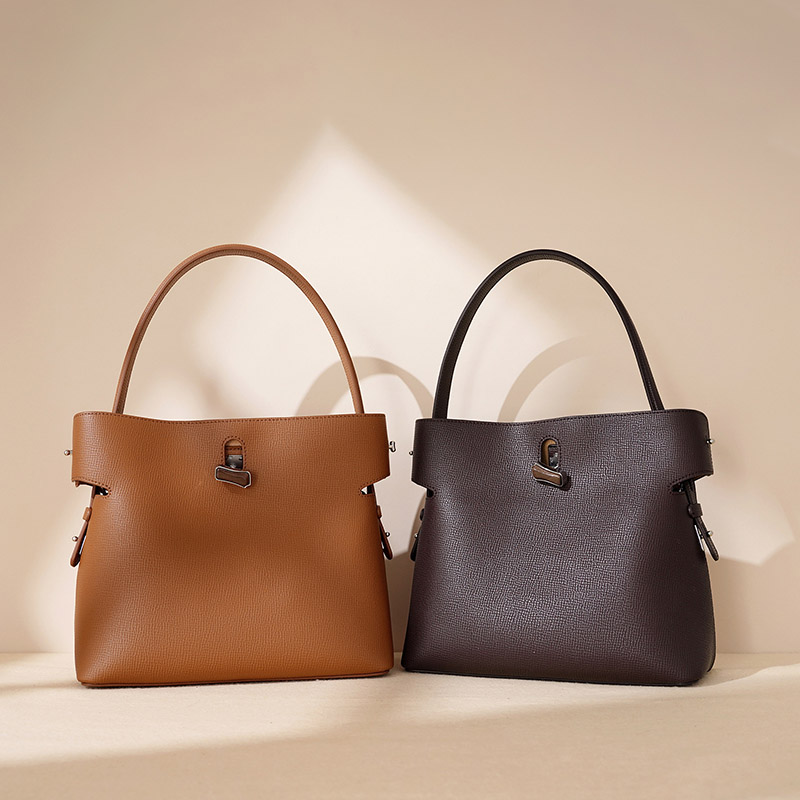 Damen Minimalist Echtes Leder Bambus Lock Schulter Crossbody Bucket Handtasche