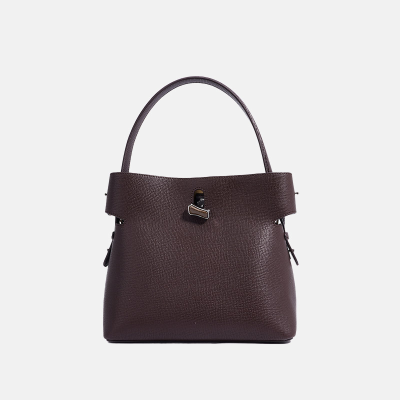 Damen Minimalist Echtes Leder Bambus Lock Schulter Crossbody Bucket Handtasche