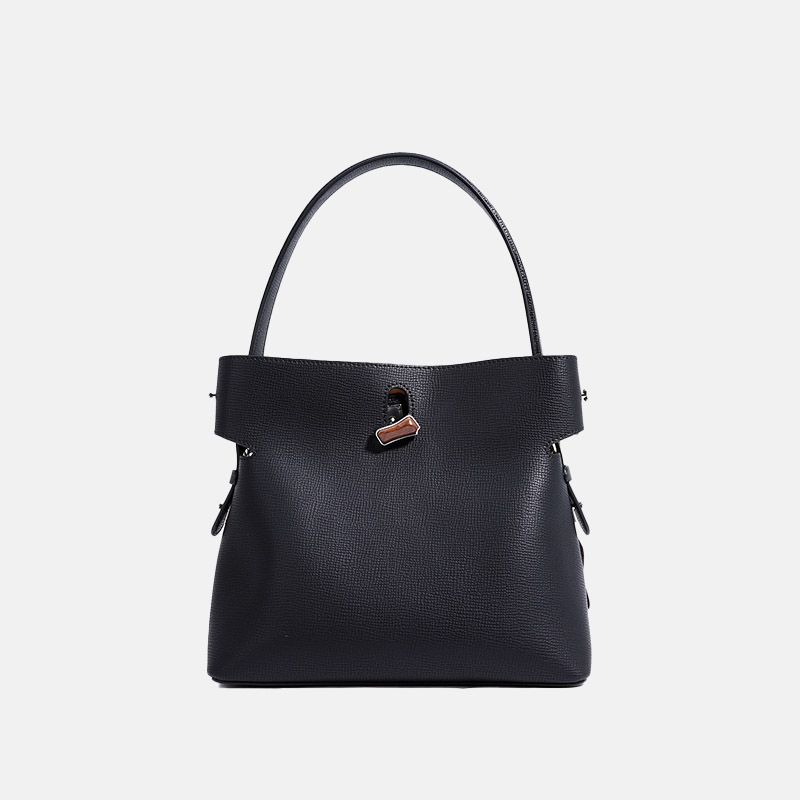 Damen Minimalist Echtes Leder Bambus Lock Schulter Crossbody Bucket Handtasche