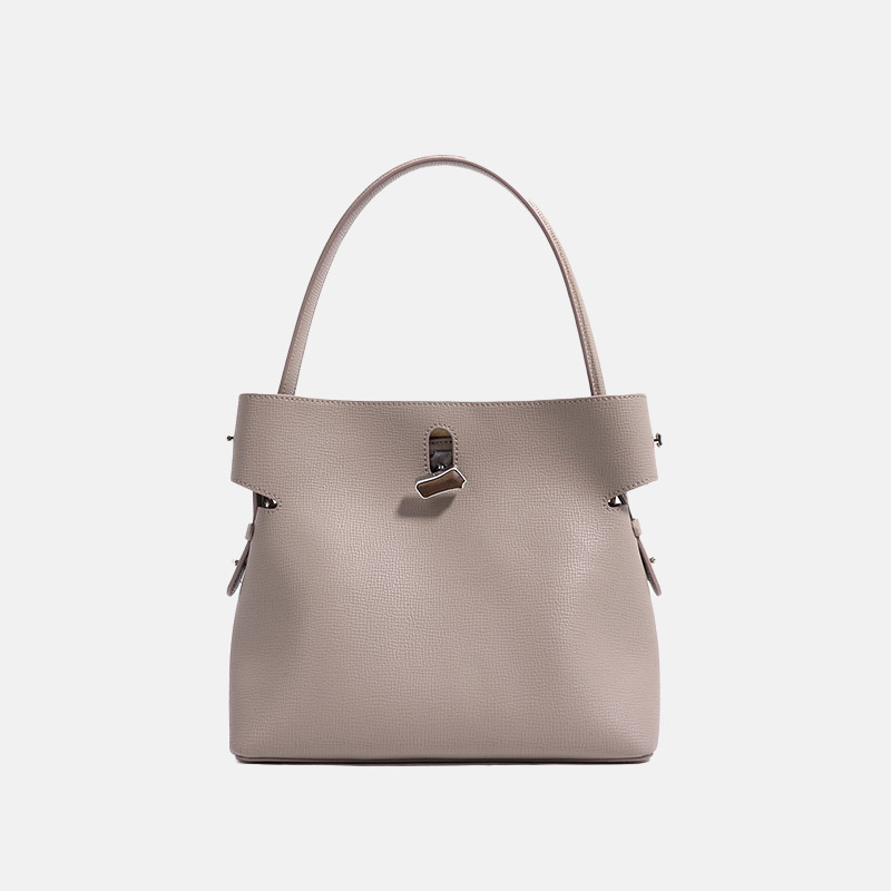 Damen Minimalist Echtes Leder Bambus Lock Schulter Crossbody Bucket Handtasche
