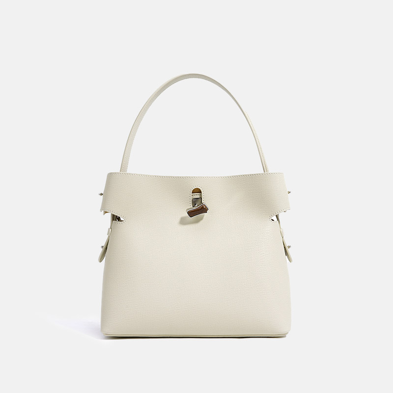 Damen Minimalist Echtes Leder Bambus Lock Schulter Crossbody Bucket Handtasche