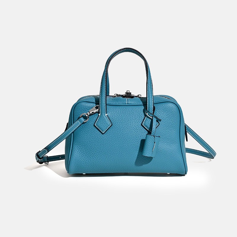 Minimalistische Echtleder Handtasche mit Reißverschluss in Kissenform für Frauen