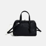 Minimalistische Echtleder Handtasche mit Reißverschluss in Kissenform für Frauen