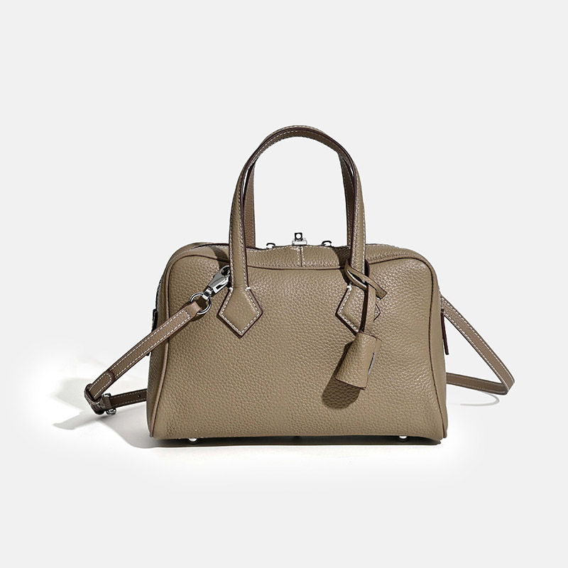 Minimalistische Echtleder Handtasche mit Reißverschluss in Kissenform für Frauen