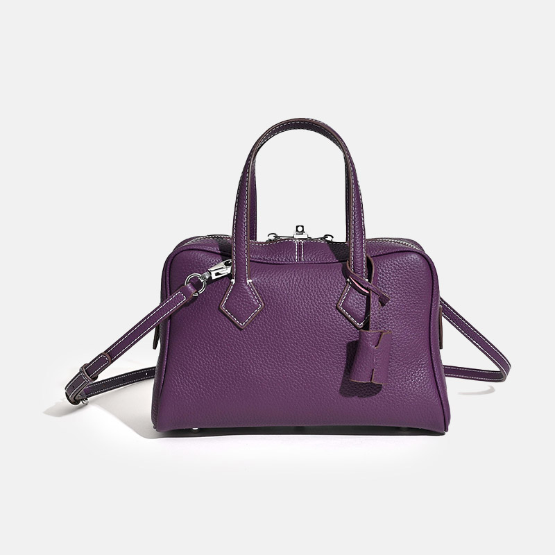 Minimalistische Echtleder Handtasche mit Reißverschluss in Kissenform für Frauen