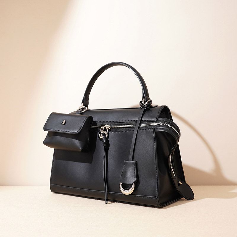 Sac à main en cuir véritable à fermeture éclair pour femmes
