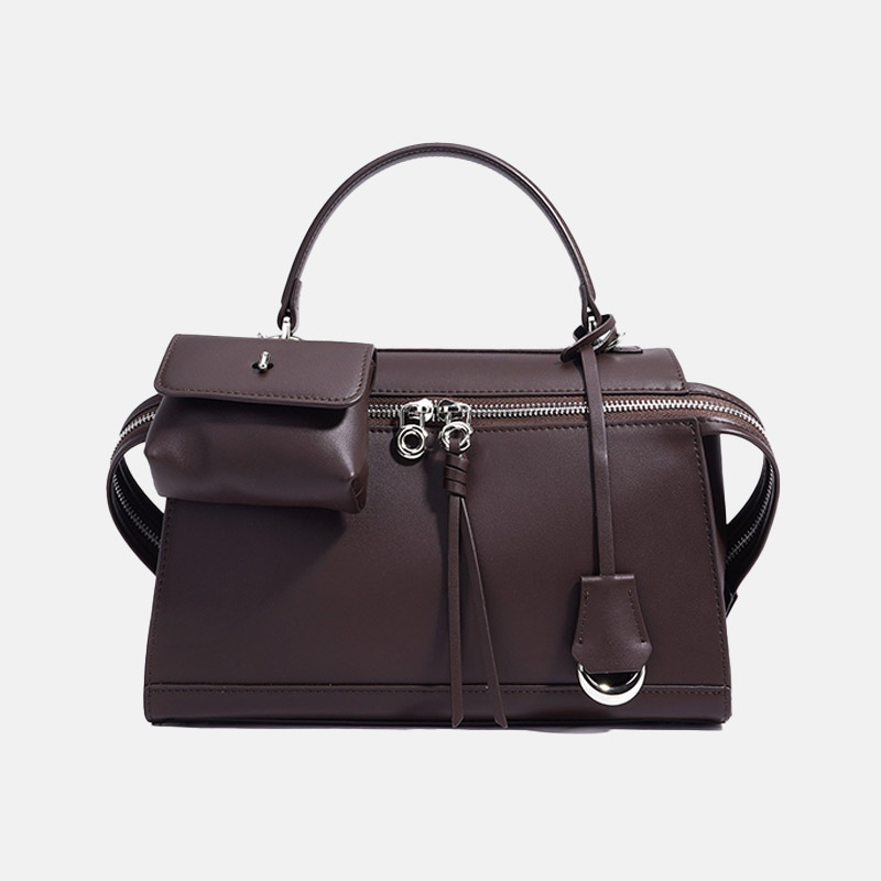 Sac à main en cuir véritable à fermeture éclair pour femmes