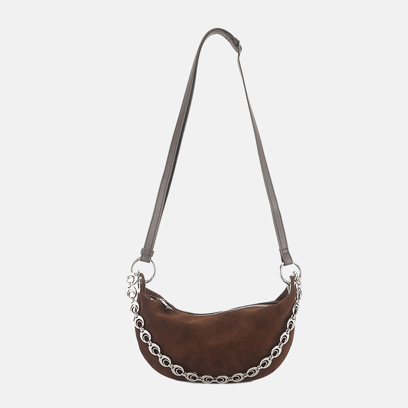 Minimalistische Damen Wildleder Echtleder Halbmond Umhängetasche