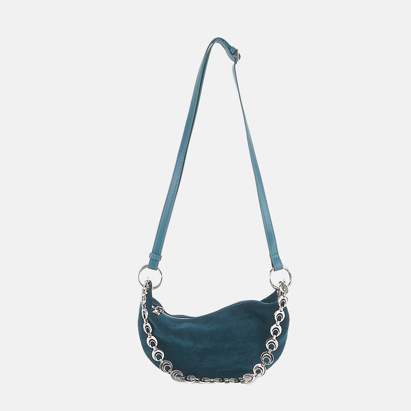 Minimalistische Damen Wildleder Echtleder Halbmond Umhängetasche