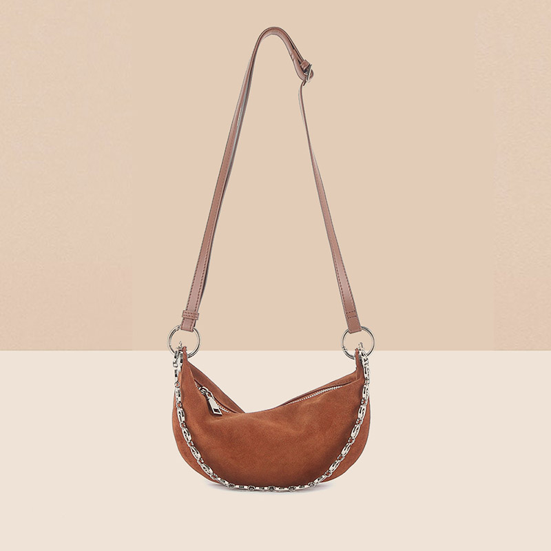 Minimalistische Damen Wildleder Echtleder Halbmond Umhängetasche