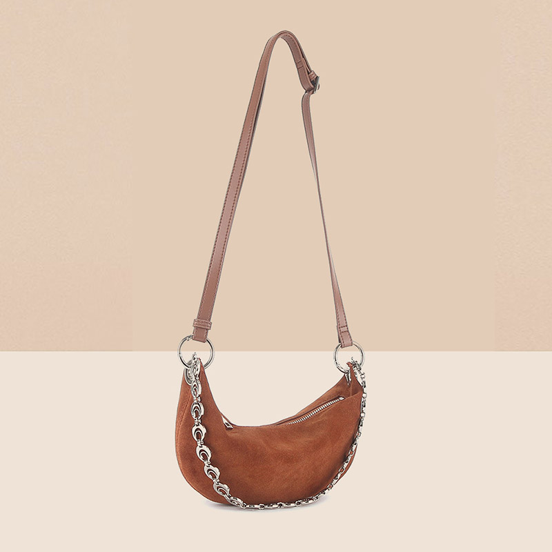Minimalistische Damen Wildleder Echtleder Halbmond Umhängetasche