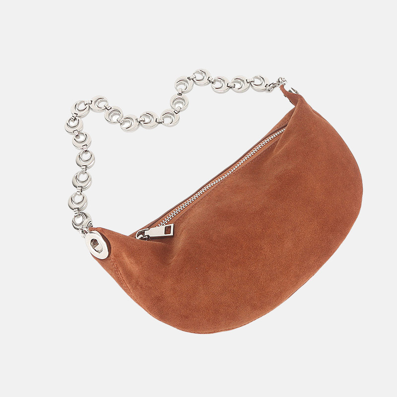 Minimalistische Damen Wildleder Echtleder Halbmond Umhängetasche