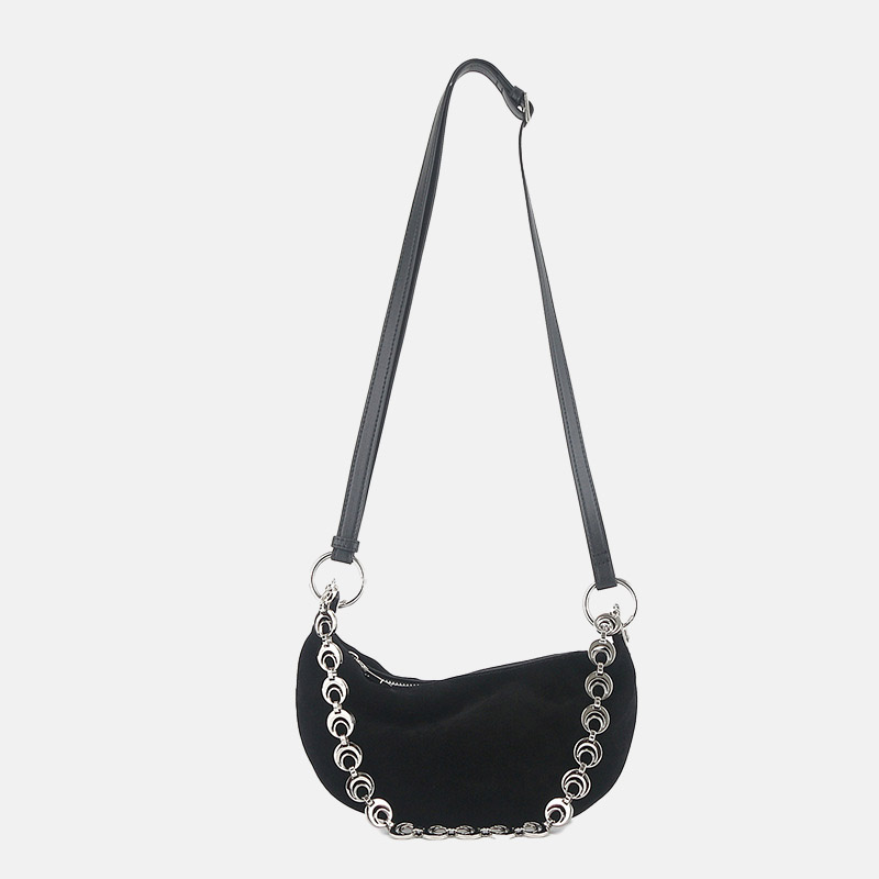 Minimalistische Damen Wildleder Echtleder Halbmond Umhängetasche