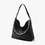 Women's Minimalist Woven Genuine Leather Magnetic Hobo Bag