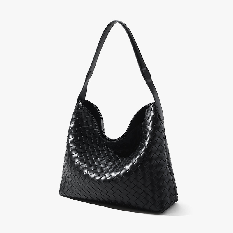 Women's Minimalist Woven Genuine Leather Magnetic Hobo Bag