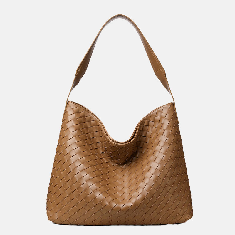Women's Minimalist Woven Genuine Leather Magnetic Hobo Bag