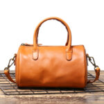 Sac à main cylindrique en cuir véritable vintage pour femmes
