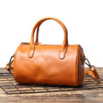 Sac à main cylindrique en cuir véritable vintage pour femmes