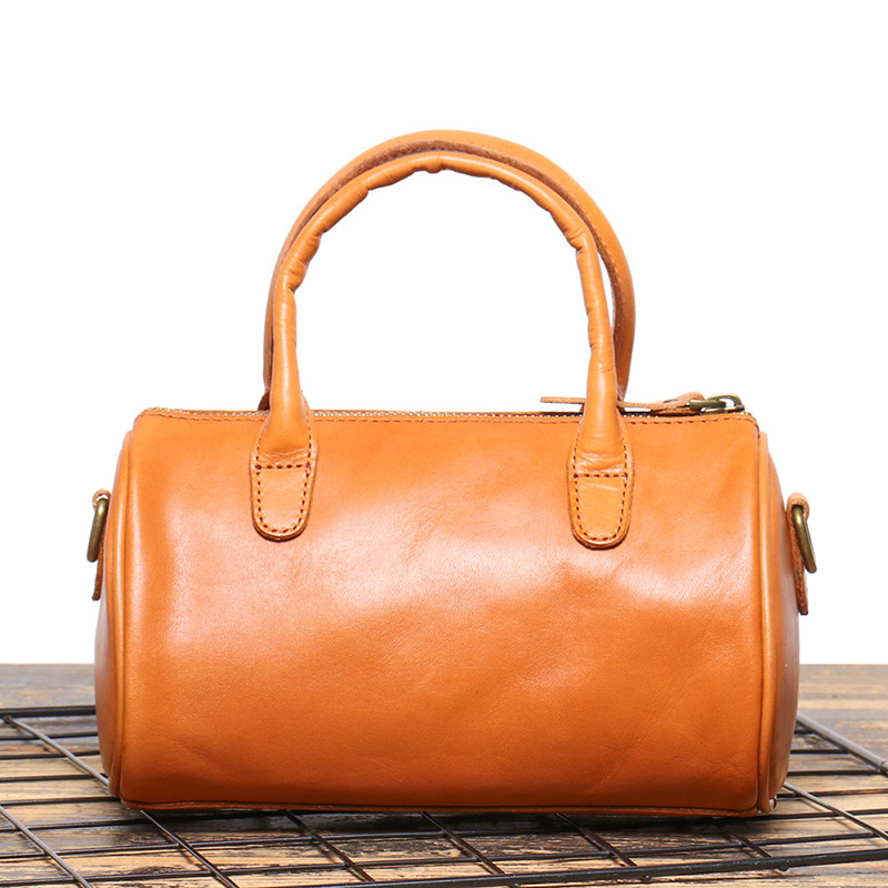 Sac à main cylindrique en cuir véritable vintage pour femmes
