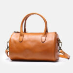 Sac à main cylindrique en cuir véritable vintage pour femmes