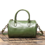 Sac à main cylindrique en cuir véritable vintage pour femmes