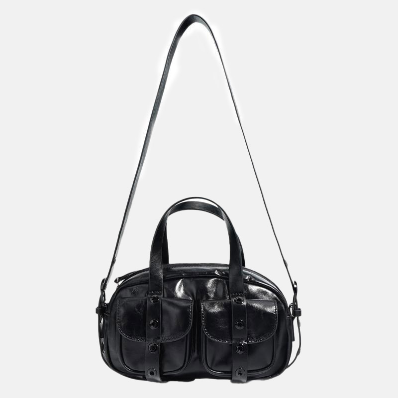 Sac à main vintage en cuir véritable à fermeture éclair pour femmes