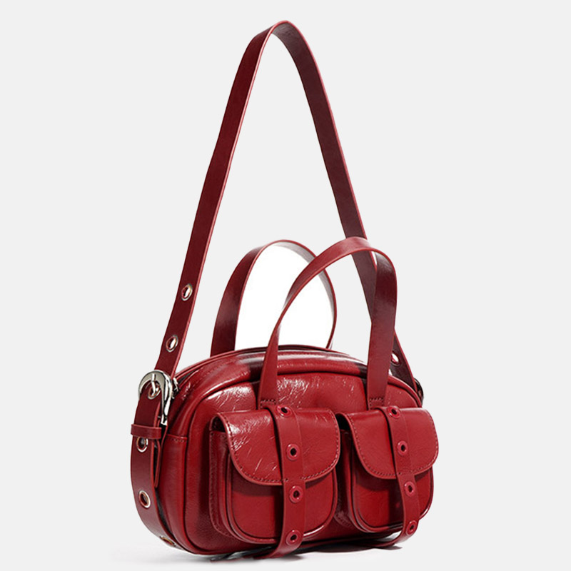 Sac à main vintage en cuir véritable à fermeture éclair pour femmes