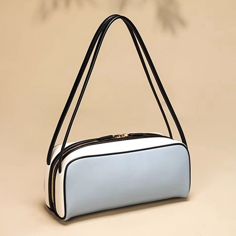 Sac Baguette Vintage en cuir véritable à fermeture éclair pour femmes