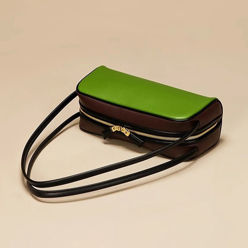 Sac Baguette Vintage en cuir véritable à fermeture éclair pour femmes