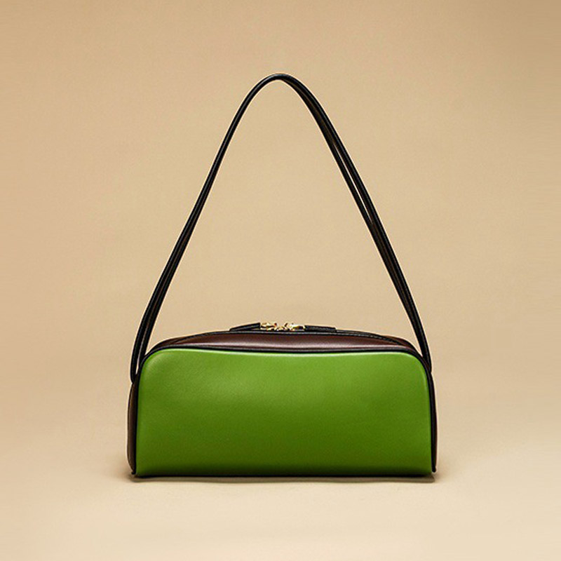 Sac Baguette Vintage en cuir véritable à fermeture éclair pour femmes