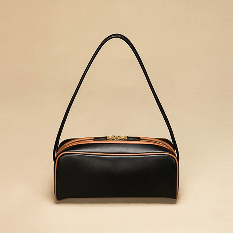 Sac Baguette Vintage en cuir véritable à fermeture éclair pour femmes