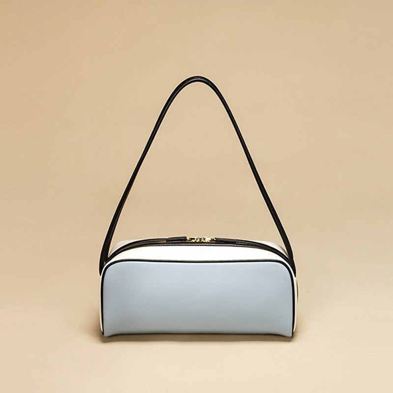 Sac Baguette Vintage en cuir véritable à fermeture éclair pour femmes