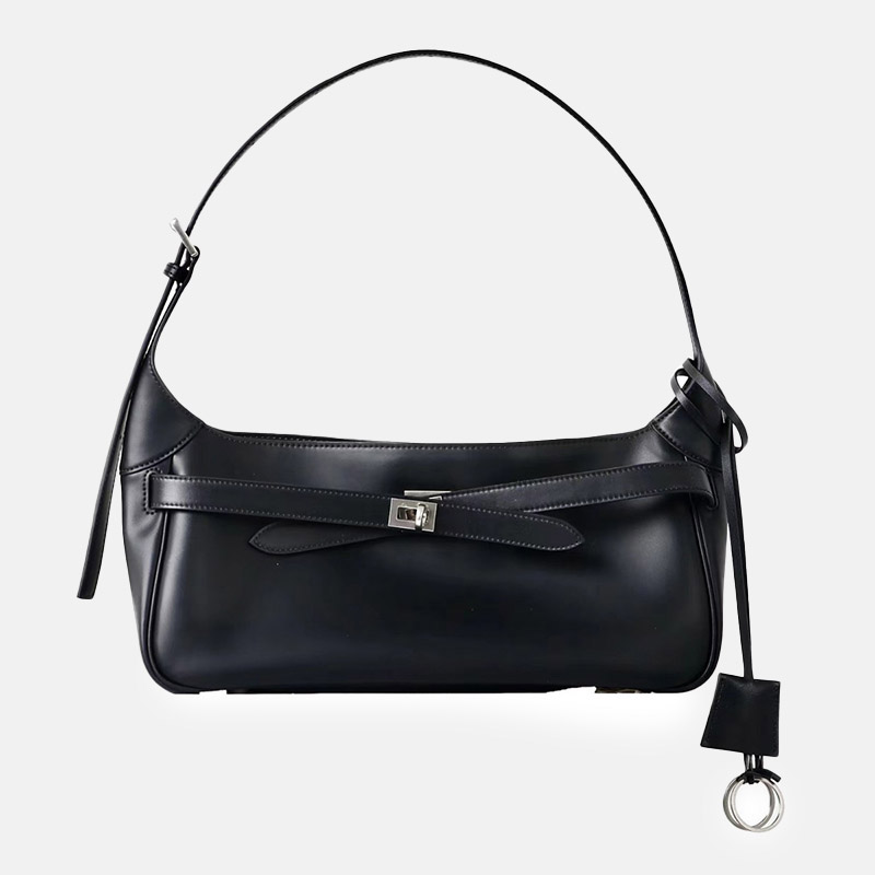 Sac baguette à bandoulière en cuir vintage avec fermoir à clef