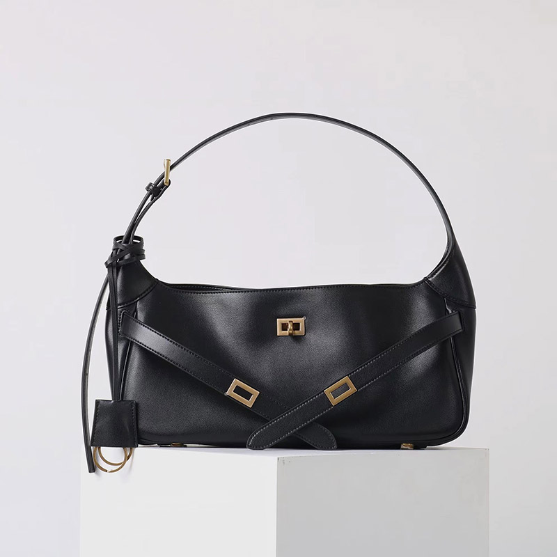 Women's Vintage Leather Lock-Clasp Shoulder Baguette Bag