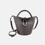 Women's Vintage Woven Genuine Leather Knot-Closure Crossbody Bucket Bag