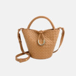 Women's Vintage Woven Genuine Leather Knot-Closure Crossbody Bucket Bag