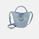 Women's Vintage Woven Genuine Leather Knot-Closure Crossbody Bucket Bag